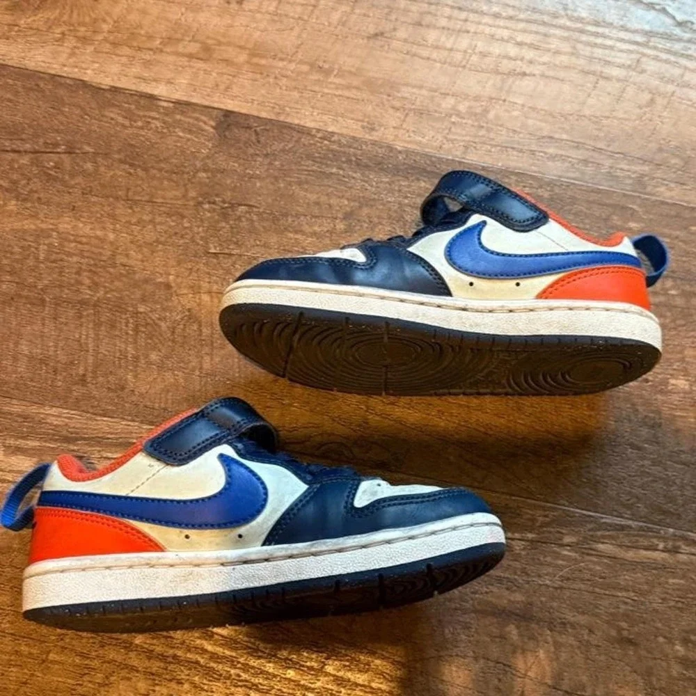 Nike Court Kids Sneakers Size 11C Blue White Orange Hook & Loop Athletic Shoes